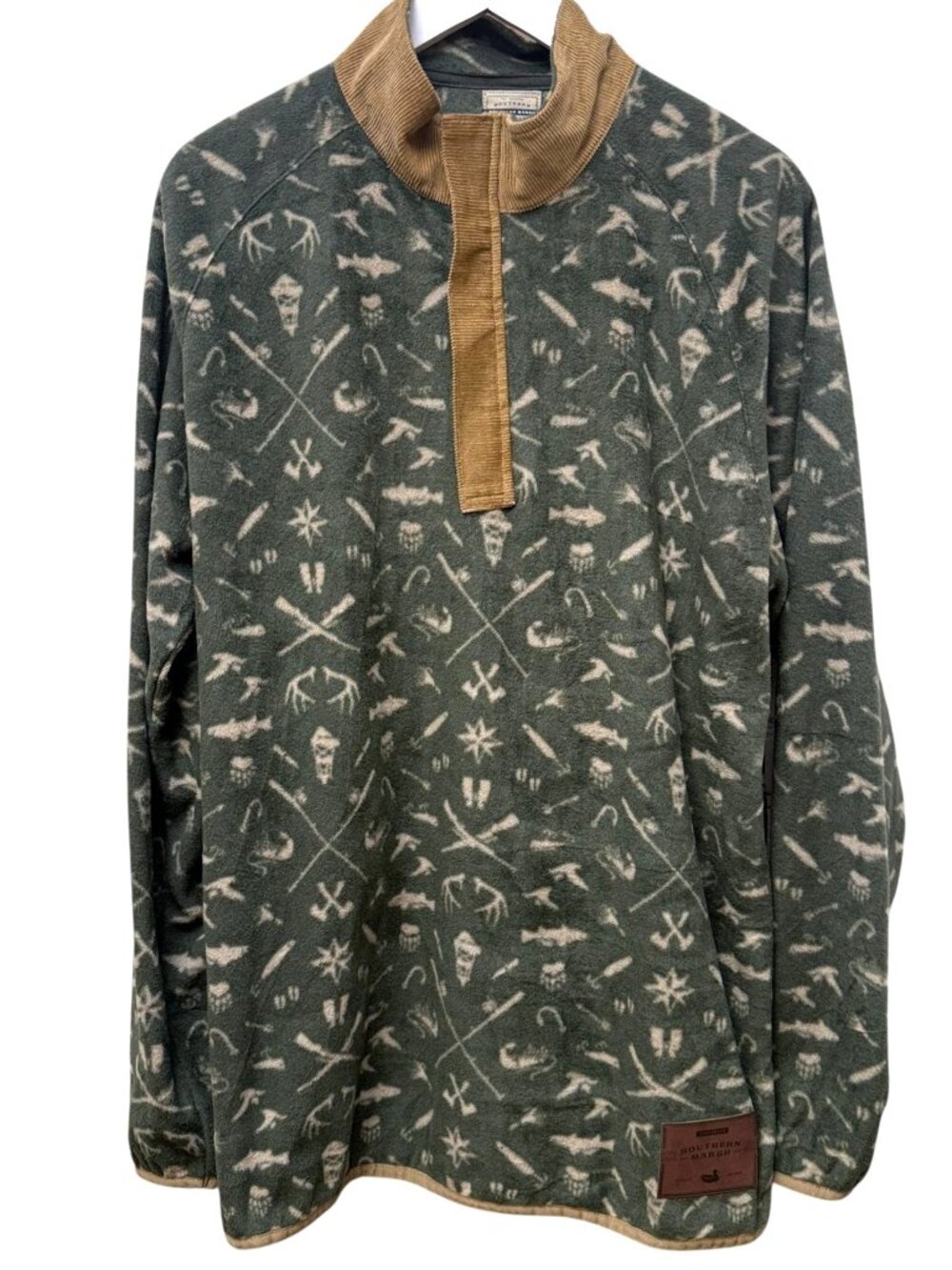 SOUTHERN MARSH Woodlands Fleece Pullover Large Mens 1/2 Zip Green Fishing